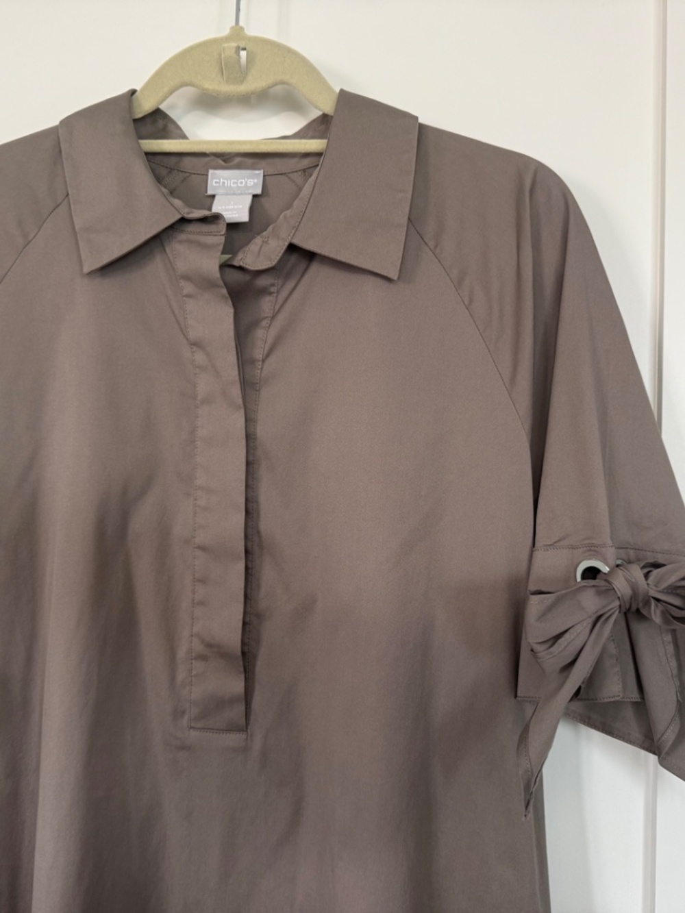 Chico's Taupe Tie Sleeve Shift Dress Size 1 (US Size 10) - Picture 3 of 6